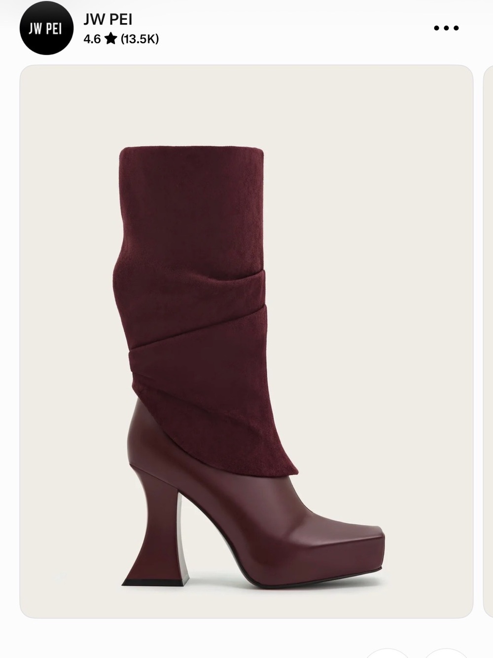 Women's Burgundy Square-Toe Mid-Calf Boot Heels